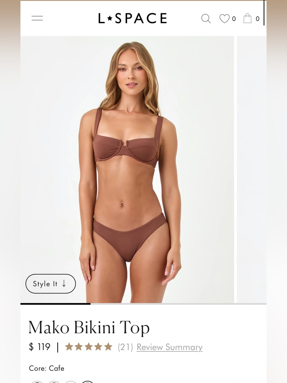 NWT L*Space Malta Underwire Bikini Top Cafe Size Medium